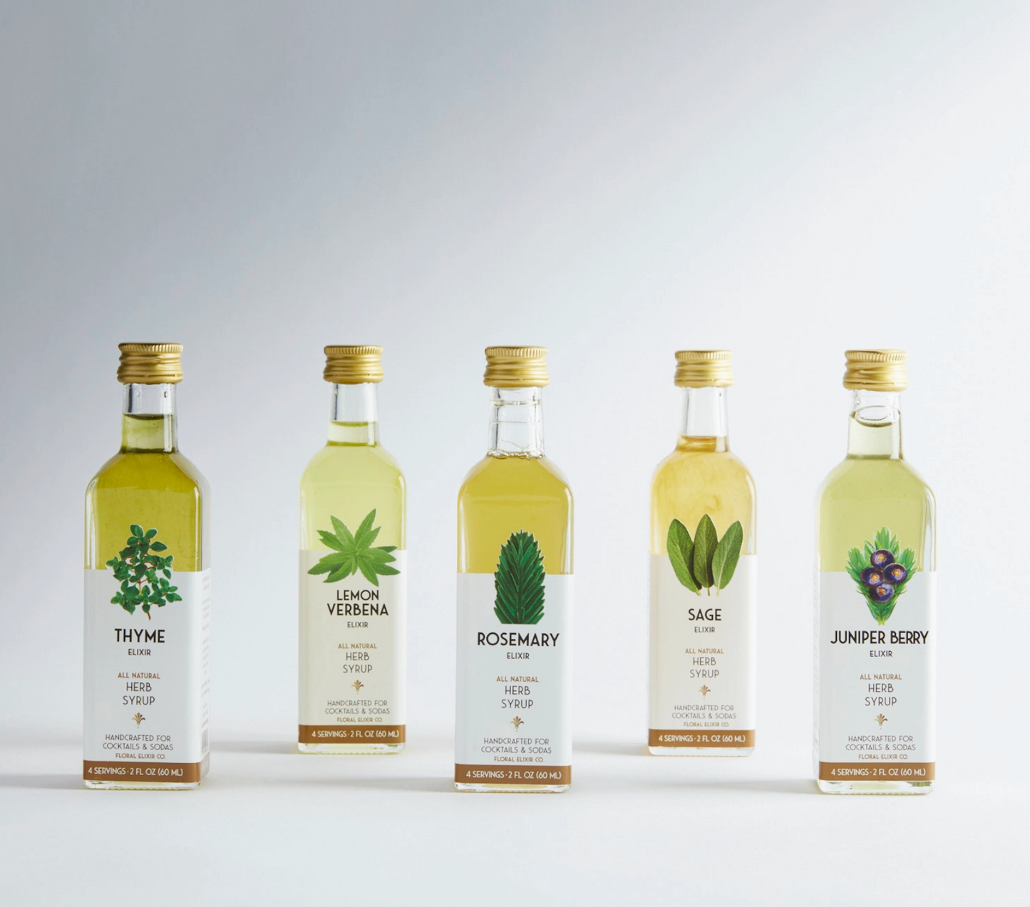 Light & Fresh Herb Cocktail Kit. 5-Pack Herb Syrups.