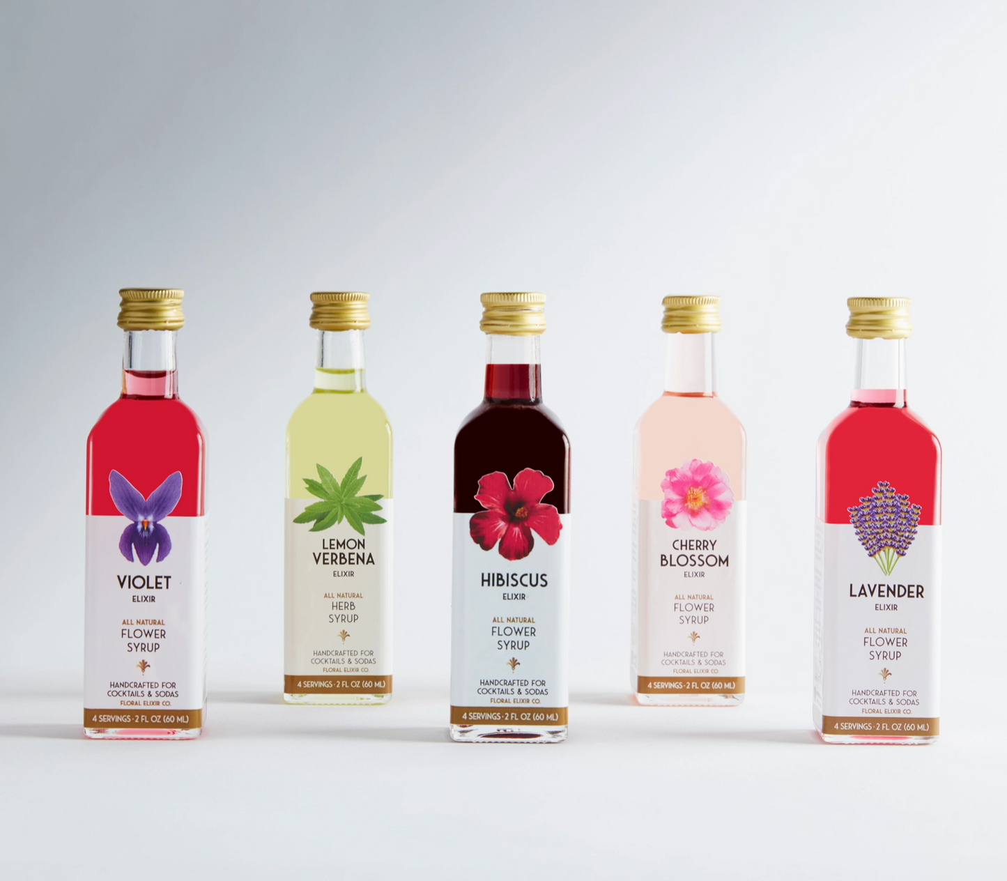 Soda Lovers Cocktail Kit. 5-Pack Flower Syrups.