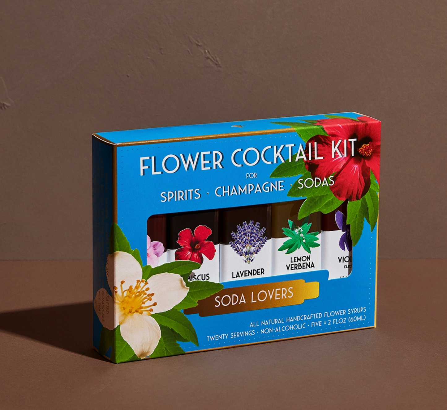 Soda Lovers Cocktail Kit. 5-Pack Flower Syrups.